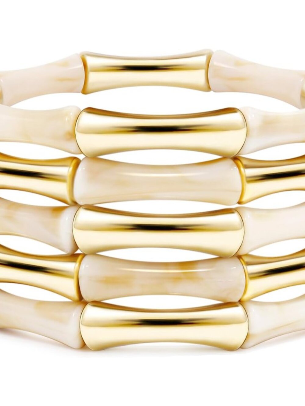 Gold Tube Bangle Bracelets For Women Stackable Bamboo Chunky Acrylic Beads Stret